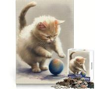 Rompecabezas difícil de Gato Rojo Saltando sobre una Pelota para Adultos, 1000 Piezas, Juguete de lógica Pura, Actividad para el hogar, Corte Limpio, Bonito Regalo (50x75cm)