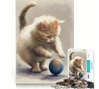 Rompecabezas difícil de Gato Rojo Saltando sobre una Pelota para Adultos, 1000 Piezas, Juguete de lógica Pura, Actividad para el hogar, Corte Limpio, Bonito Regalo (50x75cm)