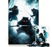 Rompecabezas difícil de Gatos Ninja con Espadas para Adultos, 1000 Piezas, con Memoria, fácil de armar, Ideal para el Ocio, Regalo artístico (38x52cm)