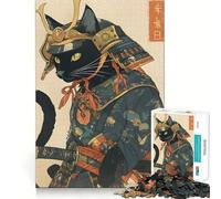 Rompecabezas difícil de Guerrero Gato Negro samurái para Adultos, 1000 Piezas, Juguete de lógica Fina, diversión Tranquila, Bordes limpios, Regalo considerado (38x26cm)