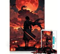 Rompecabezas difícil de la Luna Sangrienta del Dragón Samurai para Adultos, 1000 Piezas, Juego de Habilidad, Tiempo en Familia, Arte de Corte preciso, Coleccionable (50x75cm)