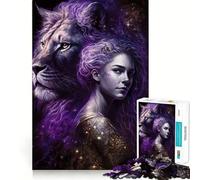 Rompecabezas difícil de León Morado y Mujer para Adultos, 1000 Piezas, estimula la Memoria, Juego Relajante, Corte Premium, (50x75cm)