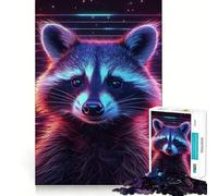 Rompecabezas difícil de Mapache Rosa neón Morado Retro para Adultos, 1000 Piezas, Juego de Habilidad, Tiempo en Familia, Arte de Corte preciso, Coleccionable (38x26cm)