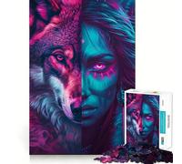 Rompecabezas difícil de Mujer Lobo Morada y Azul para Adultos, 1000 Piezas, con Memoria, fácil de armar, Ideal para el Ocio, Regalo artístico (38x52cm)