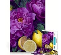 Rompecabezas difícil de Naturaleza Muerta con peonías moradas y Limones para Adultos, 1000 Piezas, Juego Inteligente para el hogar, Disfrute del Montaje de la Imagen, Regalo Festivo (38x52cm)