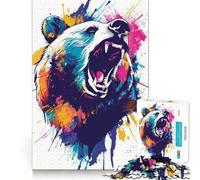 Rompecabezas difícil de Oso con explosión de Color rugiente para Adultos, 1000 Piezas Mejora la Memoria, relaja la Mente, Bordes Afilados, Regalo Elegante (38x52cm)