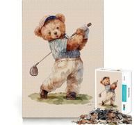 Rompecabezas difícil de Oso de Peluche Golfista para Adultos, 1000 Piezas, fortalece la Memoria, Alivia el estrés, Pieza de Arte 50x75cm