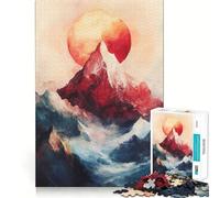 Rompecabezas difícil de Paisaje de montaña con Sol Rojo para Adultos, 1000 Piezas, Juego de Habilidad, Tiempo en Familia, Arte de Corte preciso, Coleccionable (38x26cm)
