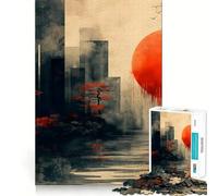 Rompecabezas difícil de Paisaje Urbano al Atardecer Rojo para Adultos, 1000 Piezas, Juguete Intelectual, Tiempo Acogedor, Corte de Calidad, (38x26cm)