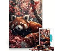 Rompecabezas difícil de Panda Rojo Durmiendo Sakura para Adultos, 1000 Piezas, Juguete de lógica Pura, Actividad para el hogar, Corte Limpio, Regalo Encantador (50x75cm)