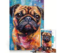 Rompecabezas difícil de Pintura de Perro Pug de Palette para Adultos, 1000 Piezas, estimula la Memoria, Juego Relajante, Corte Premium, (38x26cm)