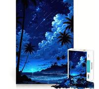 Rompecabezas difícil de Playa Nocturna con Palmeras para Adultos, 1000 Piezas, ejercita la Mente, Divertido, con Bordes precisos, Regalo Creativo (38x26cm)