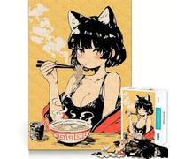 Rompecabezas difícil de Ramen Anime Cat Girl para Adultos, 1000 Piezas, Juguete Que desafía la Mente, Entretenimiento Suave, Corte preciso, Regalo Memorable (50x75cm)