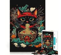 Rompecabezas difícil de Ramen Cat para Adultos, 1000 Piezas, Juguete de lógica Pura, Actividad para el hogar, Corte Limpio, Regalo Encantador (38x52cm)