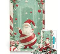 Rompecabezas difícil de Santa Claus con bastón de Caramelo para Adultos, 1000 Piezas, Recall Boost Quiet Calm Smooth Cut Classic Gift (38x52cm)