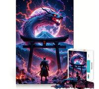 Rompecabezas difícil de Superluna del Dragón Samurai para Adultos, 1000 Piezas, Recall Boost Quiet Calm Smooth Cut Classic Gift (50x75cm)