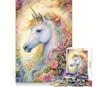 Rompecabezas difícil de Unicornio con Flores románticas para Adultos, 1000 Piezas, Juguete de lógica Fina, Divertido y Relajante, con Bordes limpios, Regalo Original (50x75cm)