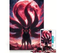 Rompecabezas difícil de Zorro Kitsune Rojo y Negro para Adultos, 1000 Piezas, Juguete Que desafía la Mente, Entretenimiento Suave, Corte preciso, Regalo Memorable (38x26cm)
