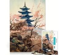 Rompecabezas difícil del Templo Sakura para Adultos, 1000 Piezas, Recall Boost Quiet Calm Smooth Cut Classic Gift (38x52cm)