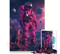 Rompecabezas difícil El Astronauta y el Gato para Adultos, 1000 Piezas Fortalece la Memoria y Alivia el estrés Obra de Arte Bordes Finos 38x26cm