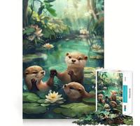 Rompecabezas difícil Familia de nutrias, río y alegría para Adultos, 1000 Piezas, Juego Inteligente para el hogar, Disfruta del Montaje de la Imagen, Regalo Festivo (38x26cm)