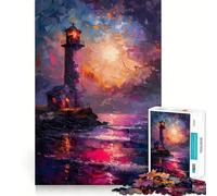 Rompecabezas difícil Faro Océano Púrpura para Adultos 1000 Piezas Juego Inteligente para el hogar Disfruta del Montaje de la Imagen Regalo Festivo (38x26cm)