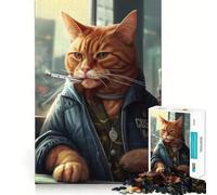 Rompecabezas difícil Gato Jengibre Fumando para Adultos 1000 Piezas Mejora la Memoria Relaja la Mente Bordes Afilados Regalo Elegante (50x75cm)