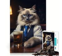 Rompecabezas difícil Gato Ragdoll en el Pub para Adultos, 1000 Piezas, Pure Logic Toy, Actividad para el hogar, Clean Cut, Encantador Regalo (38x26cm)