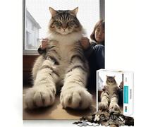 Rompecabezas difícil Gato y niña Demasiado Grandes para Adultos, 1000 Piezas, Mejora la Memoria, Calma, Escape, Borde Ajustado, 38x26cm