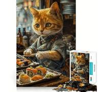 Rompecabezas difícil japonés de 1000 Piezas para Adultos Sushi Cat Chef, 1000 Piezas, para Fortalecer la Memoria y aliviar el estrés Pieza de Arte Bordes Finos 38x52cm
