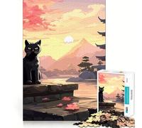 Rompecabezas difícil japonés El Gato de la Noche de la Luna para Adultos, 1000 Piezas Fortalece la Memoria y Alivia el estrés Pieza de Arte Bordes Finos 50x75cm