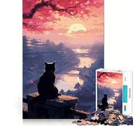 Rompecabezas difícil japonés El Gato de la Noche de la Luna para Adultos, 1000 Piezas Fortalece la Memoria y Alivia el estrés Pieza de Arte Bordes Finos 50x75cm