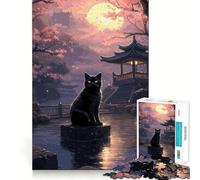Rompecabezas difícil japonés El Gato de la Noche de la Luna para Adultos, 1000 Piezas Fortalece la Memoria y Alivia el estrés Pieza de Arte Bordes Finos 38x26cm