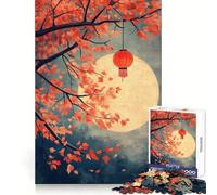 Rompecabezas difícil Linterna Roja Luna de Otoño para Adultos 1000 Piezas Juguete de desafío Mental Juguete de Ocio Suave Corte preciso Regalo Memorable (38x52cm)