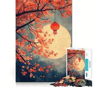 Rompecabezas difícil Linterna Roja Luna de Otoño para Adultos 1000 Piezas Juguete de desafío Mental Juguete de Ocio Suave Corte preciso Regalo Memorable (38x52cm)