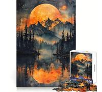 Rompecabezas difícil Luna Naranja sobre Montañas para Adultos, 1000 Piezas, Memory Lift, fácil de armar, Ideal para el Ocio, Regalo artístico (38x52cm)