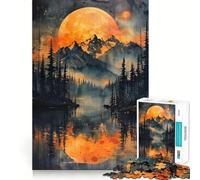 Rompecabezas difícil Luna Naranja sobre Montañas para Adultos, 1000 Piezas, Memory Lift, fácil de armar, Ideal para el Ocio, Regalo artístico (38x52cm)