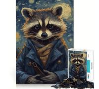 Rompecabezas difícil Mapache en la Noche Estrellada para Adultos, 1000 Piezas Mejora la Memoria, relaja la Mente, Bordes Afilados, Regalo Elegante (38x52cm)