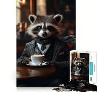 Rompecabezas difícil Mapache y una Taza de té para Adultos, 1000 Piezas Mejora la Memoria, relaja la Mente, Bordes Afilados, Regalo Elegante (50x75cm)