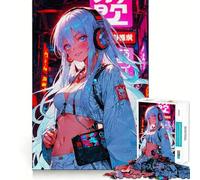 Rompecabezas difícil Music Neon Woman para Adultos, 1000 Piezas, Think Toy, Peaceful Fun Clean Cut Fine Art Piece (50x75cm)
