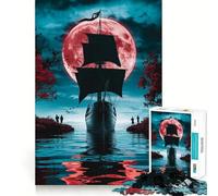 Rompecabezas difícil Navegando bajo la Luna de Sangre para Adultos, 1000 Piezas, Juguete de lógica Pura, Actividad para el hogar, Corte Limpio, Bonito Regalo (50x75cm)