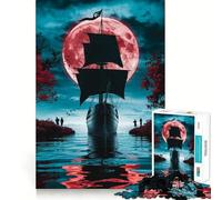 Rompecabezas difícil Navegando bajo la Luna de Sangre para Adultos, 1000 Piezas, Rompecabezas Mental, Arte Relajante, (38x26cm)
