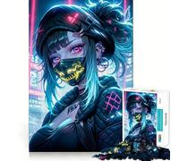 Rompecabezas difícil Neon Cyberpunk Girl para Adultos, 1000 Piezas, Juguete de lógica Resistente, Tiempo en Familia, Bordes Transparentes, Regalo Ideal (38x26cm)