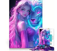 Rompecabezas difícil Neon Lion Girl para Adultos, 1000 Piezas, ejercita la Mente, Divertido, con Bordes precisos, Regalo Creativo (50x75cm)