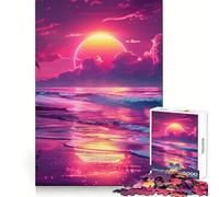 Rompecabezas difícil Neon Synthwave Sunset para Adultos, 1000 Piezas, ejercita la Mente, Divertido, con Bordes precisos, Regalo Creativo (38x52cm)
