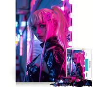 Rompecabezas difícil Neon Tokyo Cyber Punk Girl para Adultos, 1000 Piezas, Juguete de lógica, Tiempo Tranquilo, Corte Suave, Regalo Premium (38x52cm)