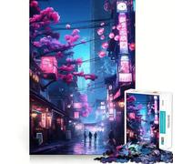 Rompecabezas difícil Neon Tokyo Sakura Street para Adultos, 1000 Piezas, Juguete de lógica, Momento de Paz, Corte Suave, Regalo Premium (38x26cm)