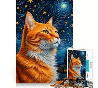 Rompecabezas difícil Noche Estrellada con Gato Naranja para Adultos, 1000 Piezas, Juego Inteligente para el hogar, Disfruta del Montaje de la Imagen, Regalo Festivo (50x75cm)