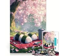 Rompecabezas difícil Onigiri Picnic Bajo Flores de Cerezo para Adultos, 1000 Piezas, estimula la Memoria, Juego Relajante, Corte Premium, (50x75cm)