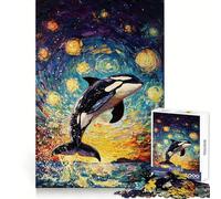 Rompecabezas difícil Orca bajo Cielo Estrellado para Adultos, 1000 Piezas, Memory Lift, fácil de armar, Ideal para el Ocio, Regalo artístico (38x52cm)